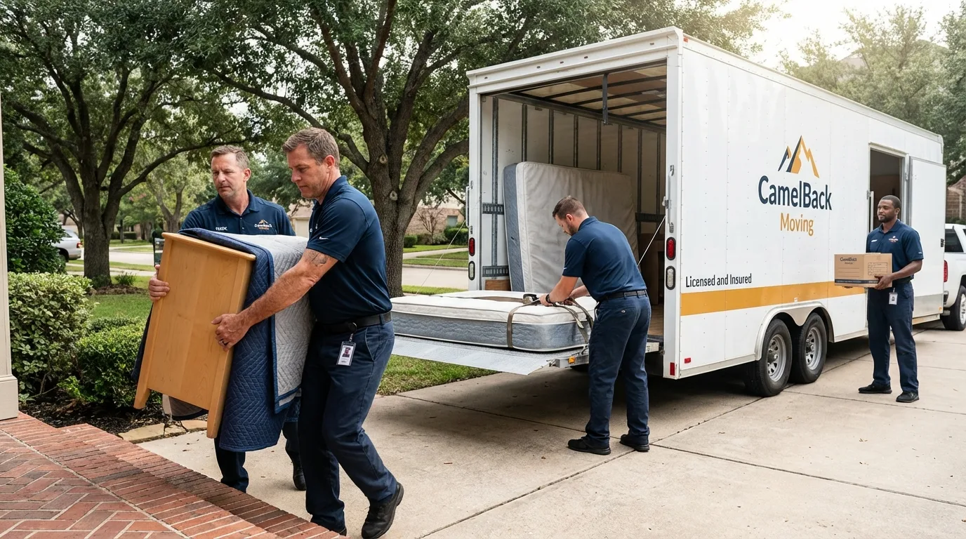 Crew loading residential truck for cross-state move from Wilton, CA