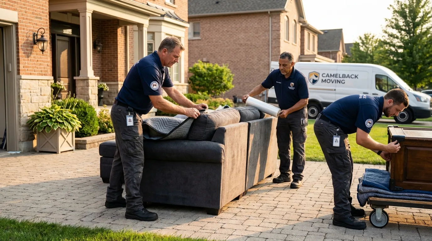 Large estate moving crew wrapping furniture in Wilton, CA