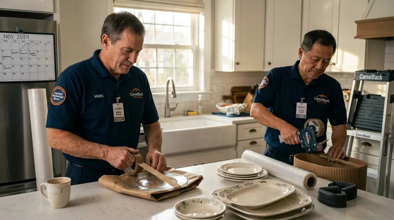 Professional crew packing kitchen dishware in Wilton, CA